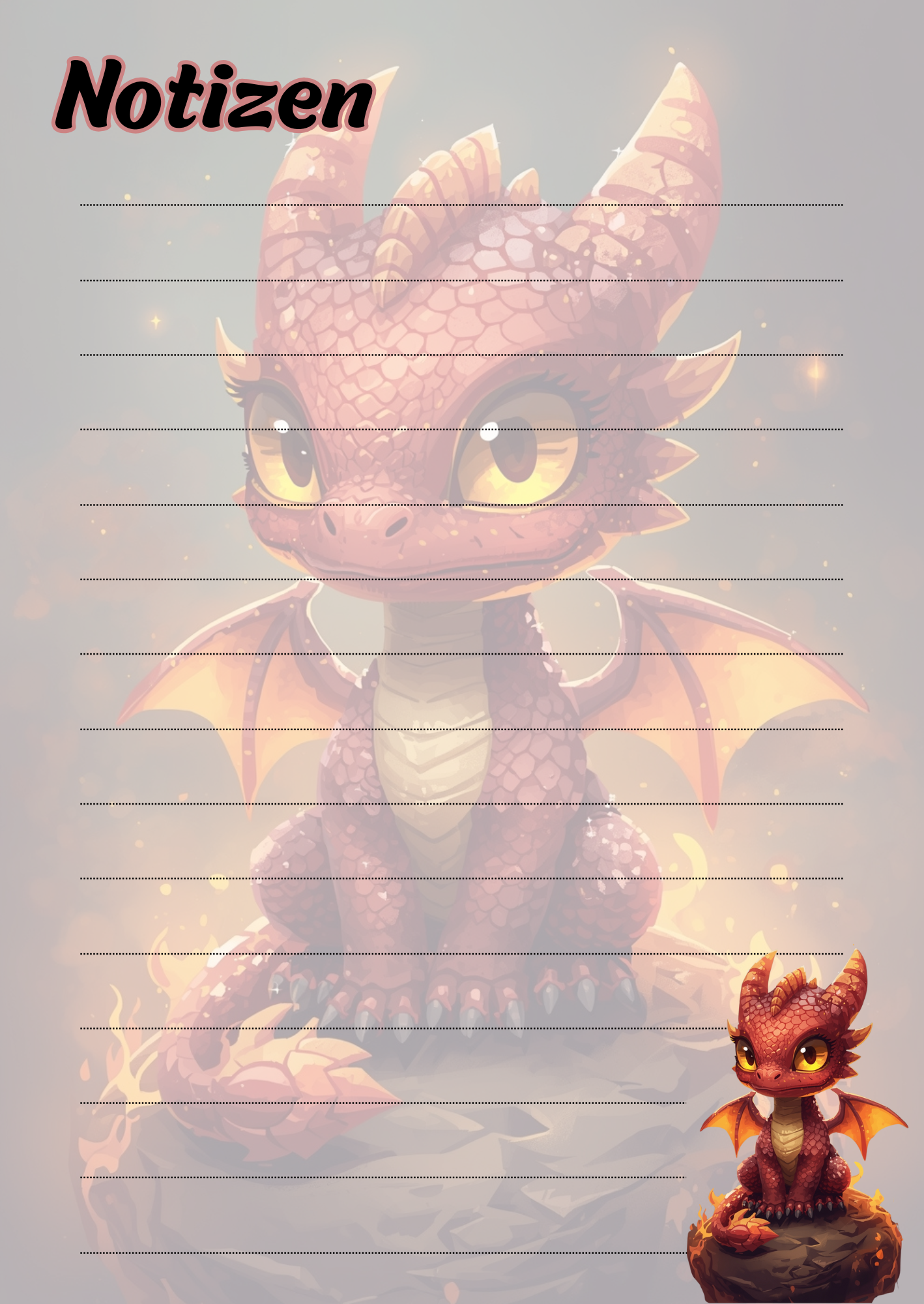 A5 Notizblock, liniert, Drache