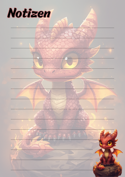 A5 Notizblock, liniert, Drache