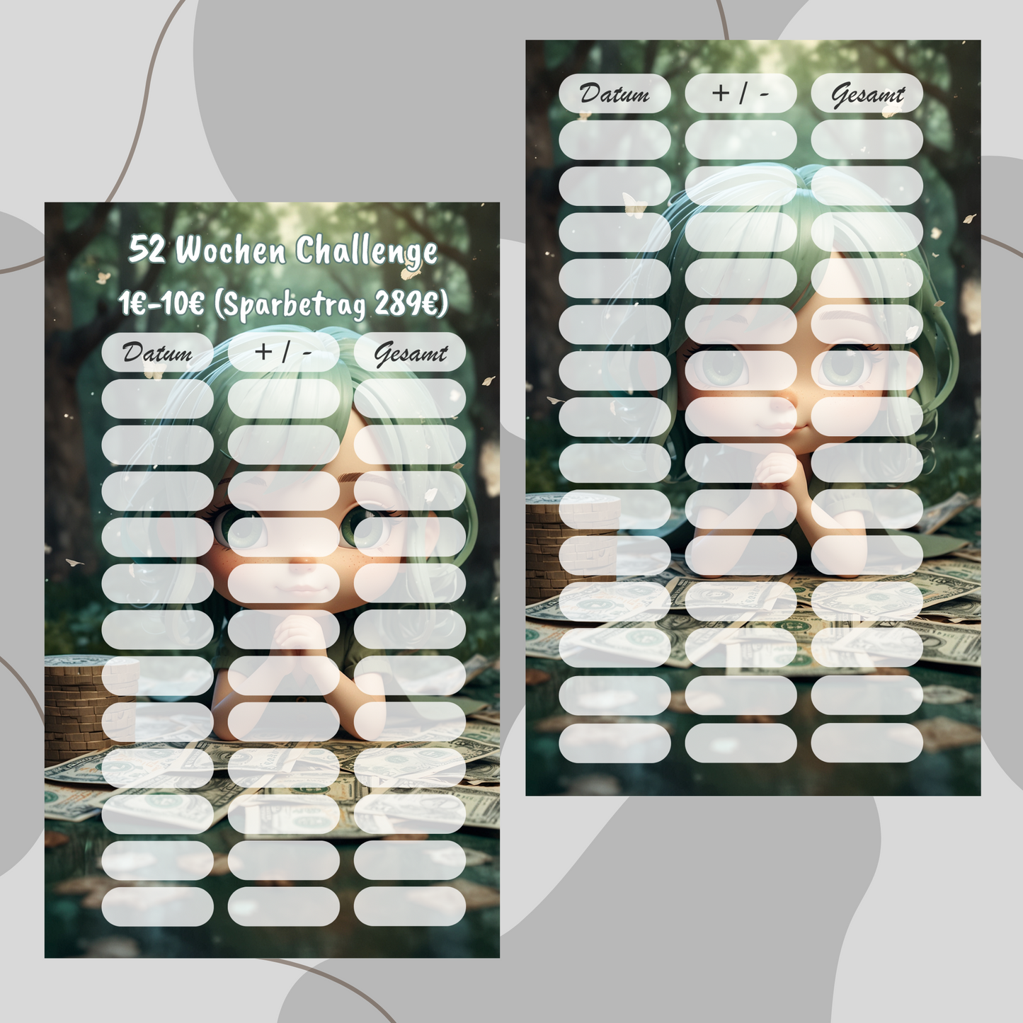 Einzelchallenge ,,52 Wochenchallenge 1€-10€,,