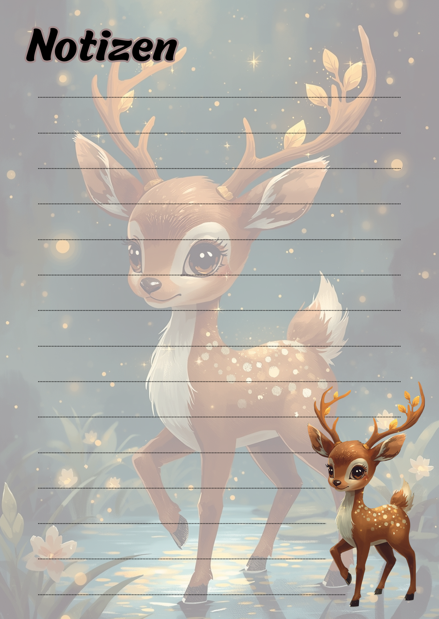 A5 Notizblock, liniert, Reh